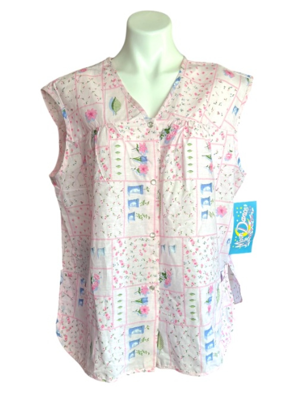Sleeveless Quilted Patchwork Tank Top - Pink Floral Pearl Snaps NWT 3X